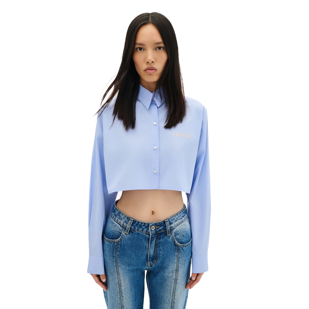 COMBOS KNITWEAR Shirt Crop Poplin  Γυναικείο Πουκάμισο - Γαλάζιο