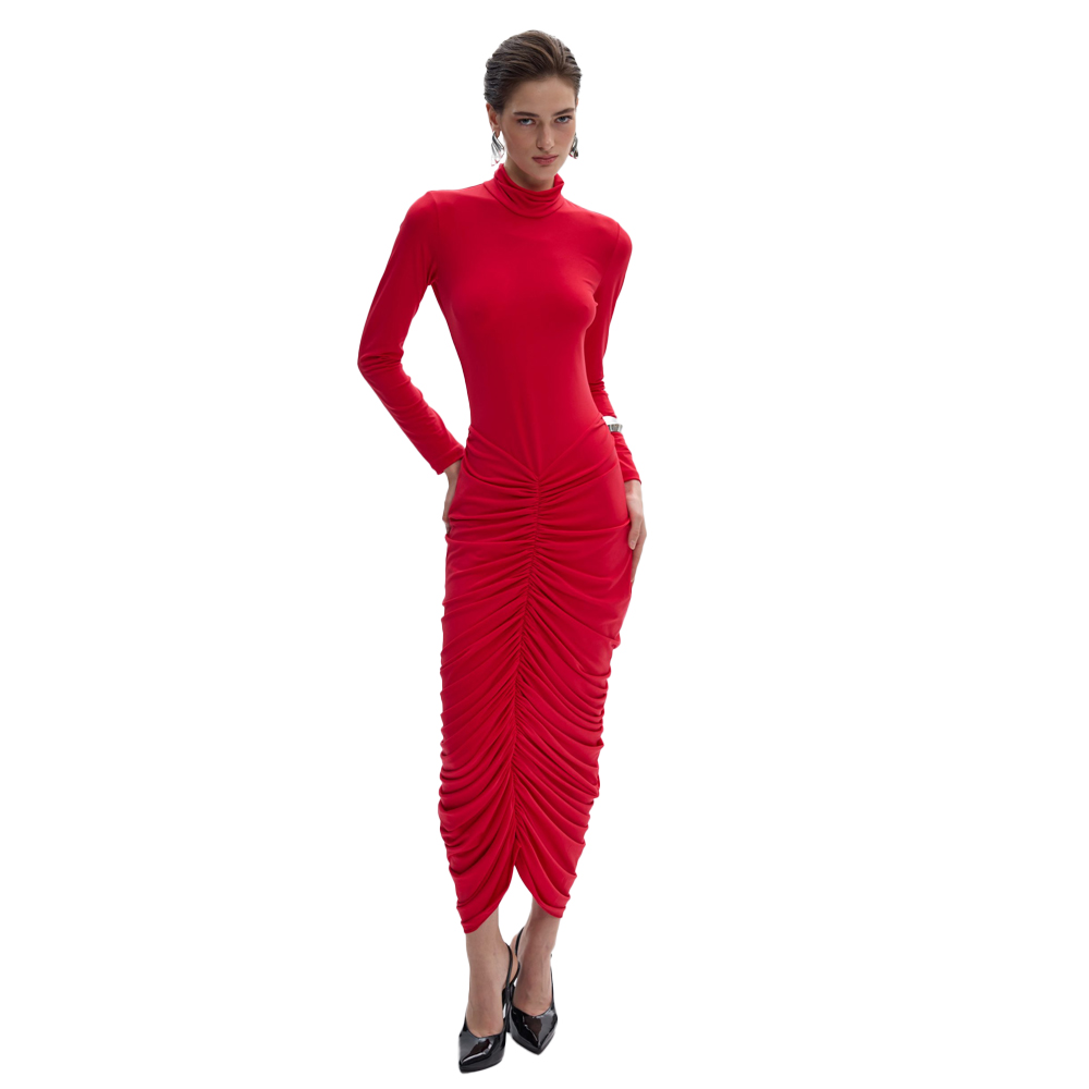 COMBOS KNITWEAR Scarlet Dress Γυναικείο Φόρεμα Μάξι  - Κόκκινο