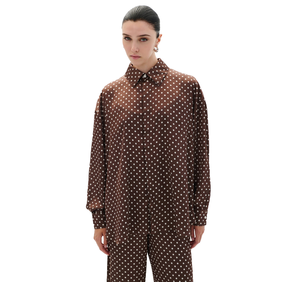 COMBOS KNITWEAR  Shirt Polka Dots Γυναικείο Πουκάμισο - Καφέ