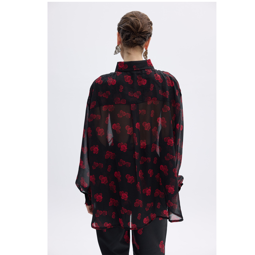COMBOS KNITWEAR Red Bloom Shirt Γυναικείο Πουκάμισο - 2
