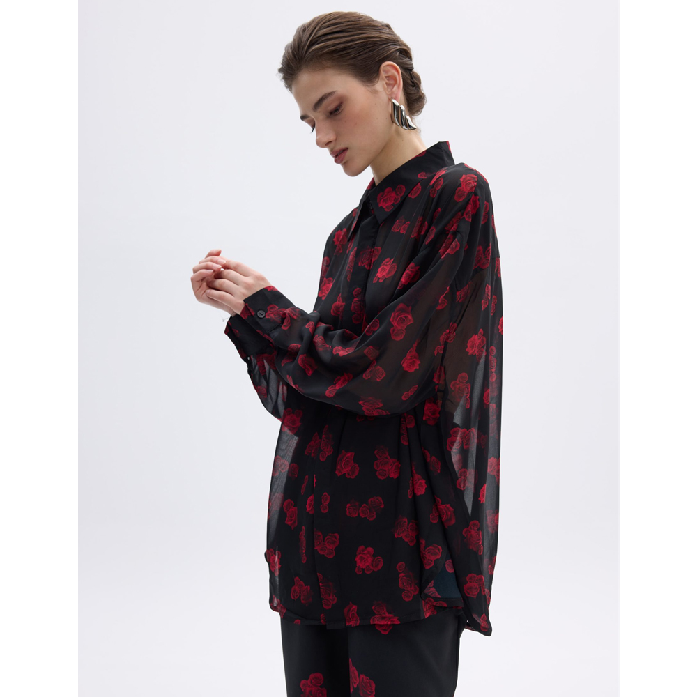 COMBOS KNITWEAR Red Bloom Shirt Γυναικείο Πουκάμισο - 3