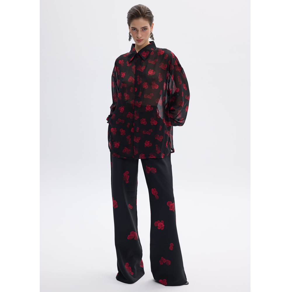 COMBOS KNITWEAR Red Bloom Shirt Γυναικείο Πουκάμισο - 4