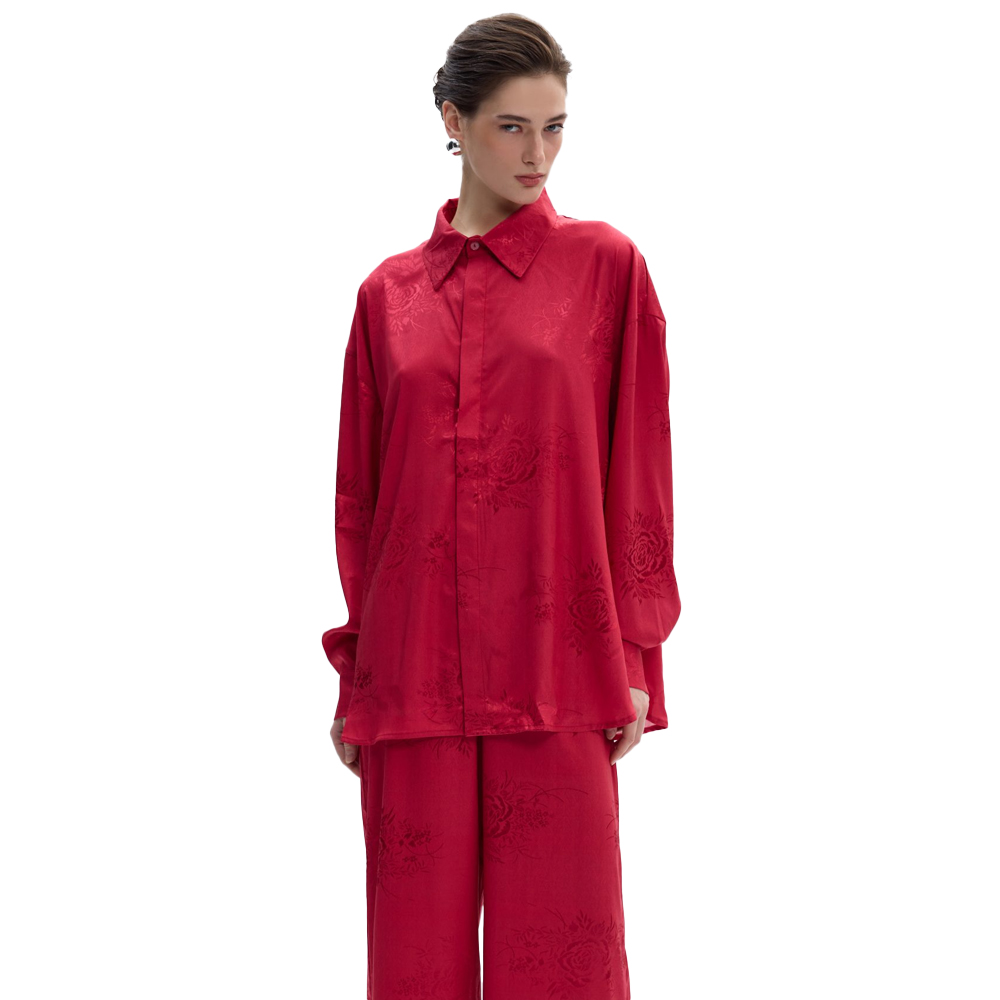 COMBOS KNITWEAR Ruby Blossom Shirt Γυναικείο Πουκάμισο - Κόκκινο