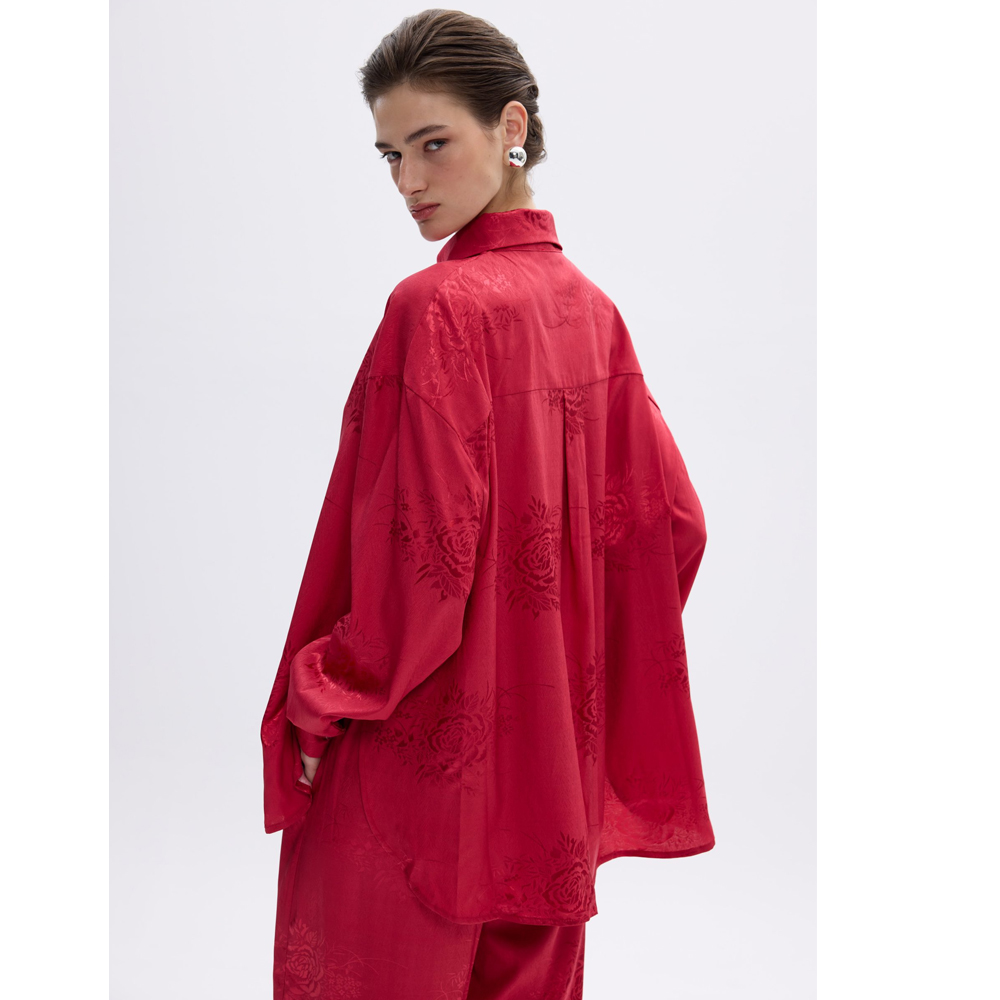 COMBOS KNITWEAR Ruby Blossom Shirt Γυναικείο Πουκάμισο - 4