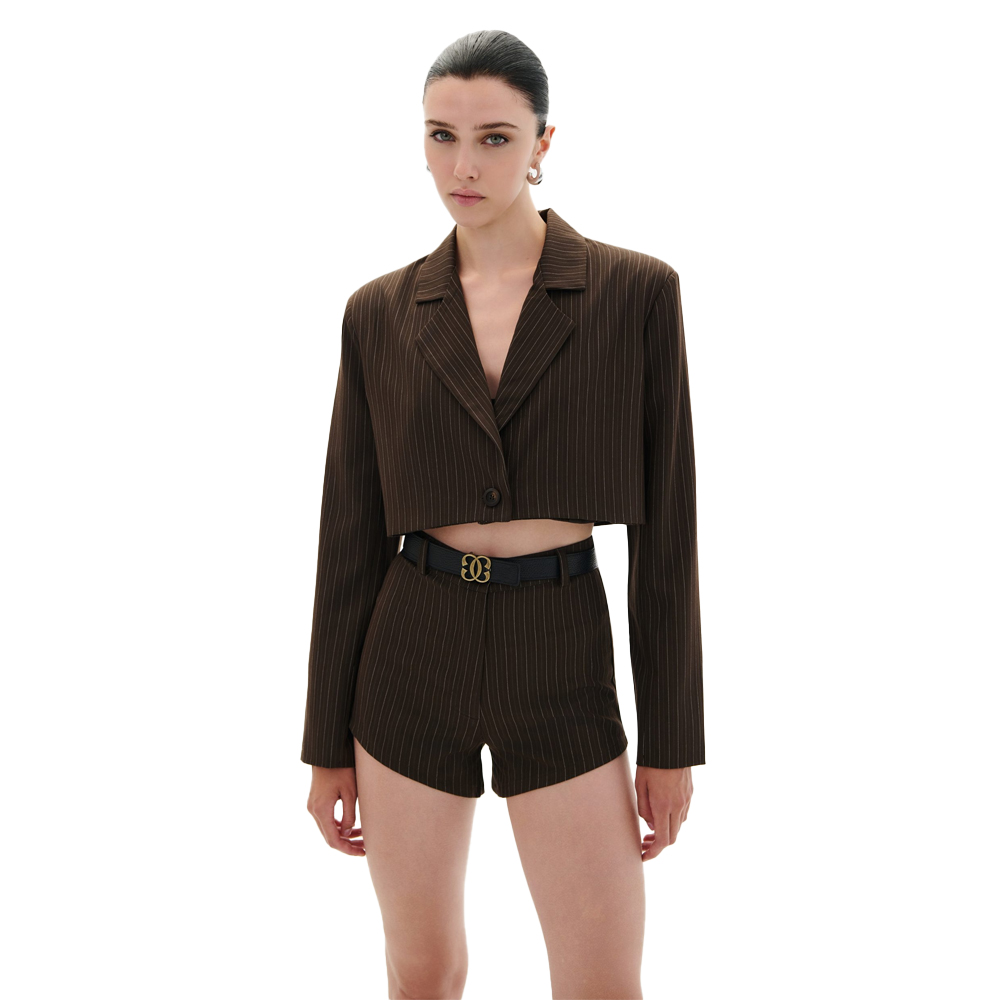 COMBOS KNITWEAR Shorts Striped Γυναικείο Σορτσάκι Ριγέ - Καφέ