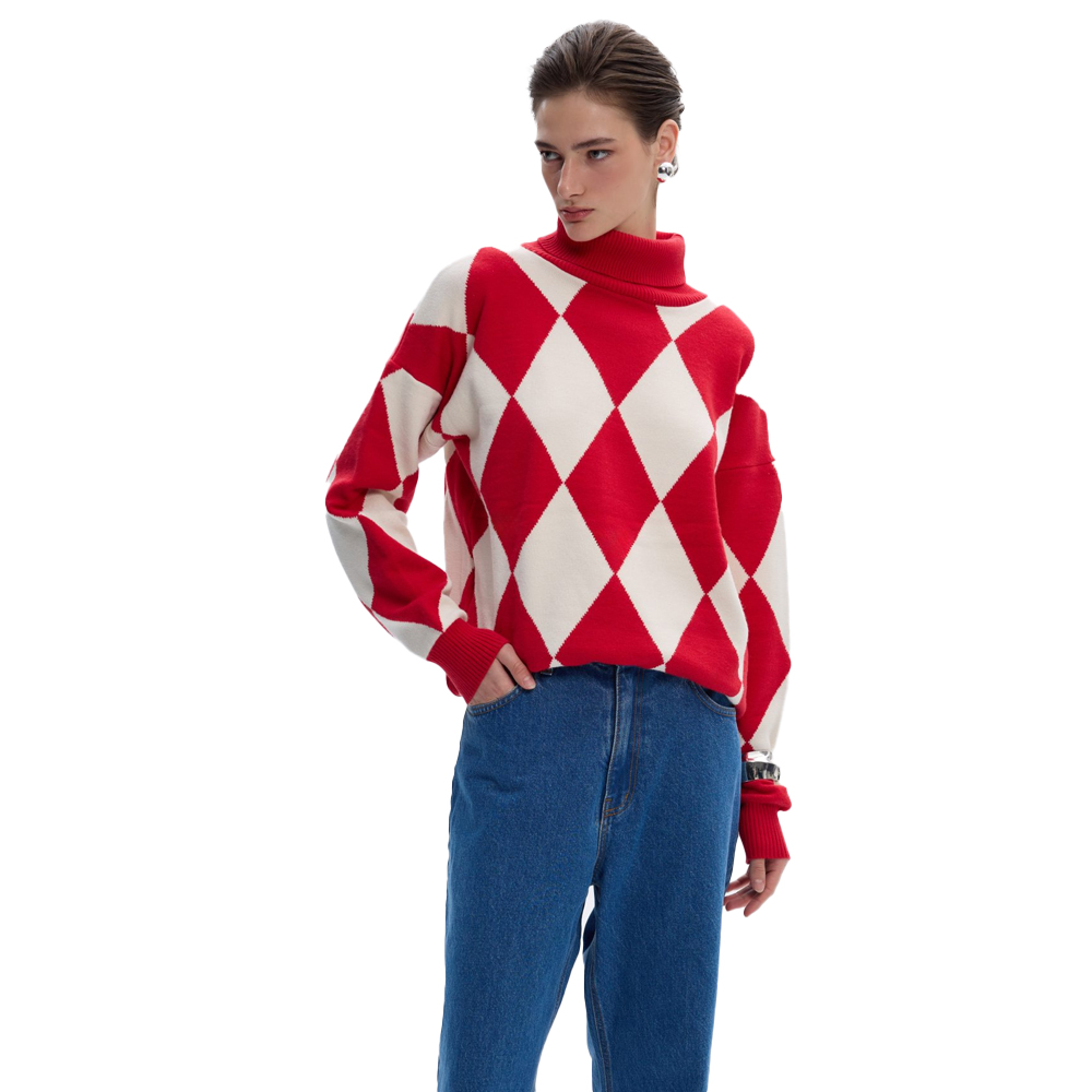 COMBOS KNITWEAR Stella Knitwear Γυναικείο Πουλόβερ Ζιβάγκο - Κόκκινο