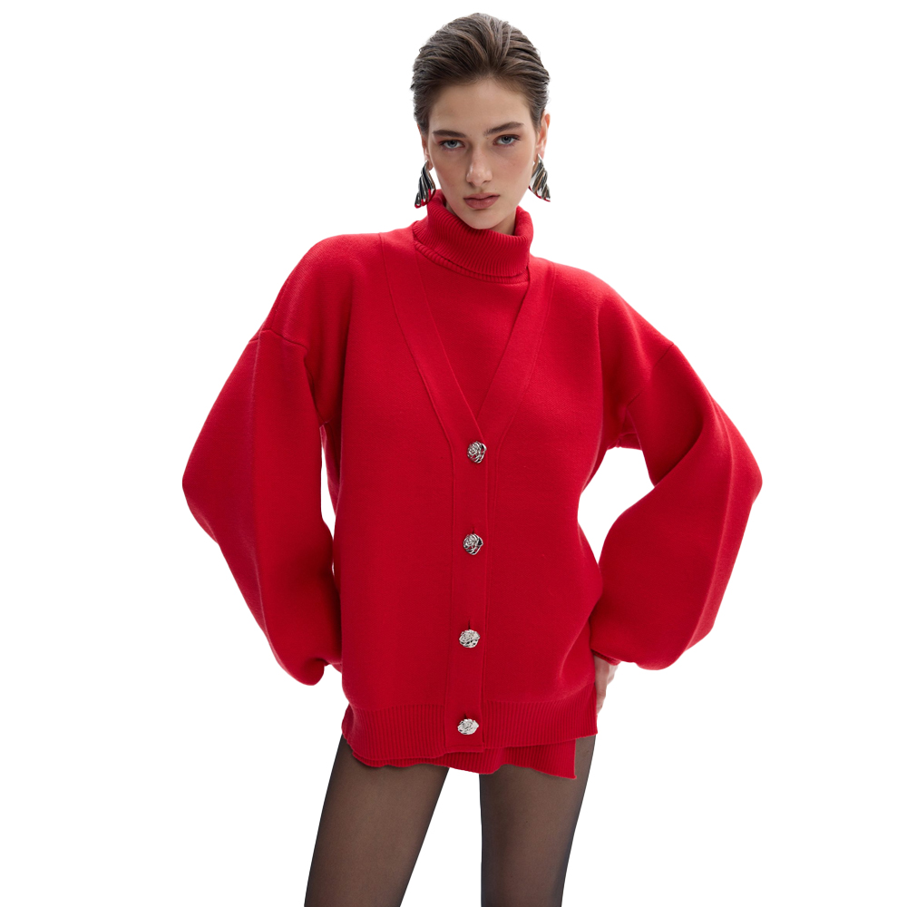 COMBOS KNITWEAR Aurora Knit Cardigan Γυναικεία Πλεκτή  Ζακέτα - Κόκκινο