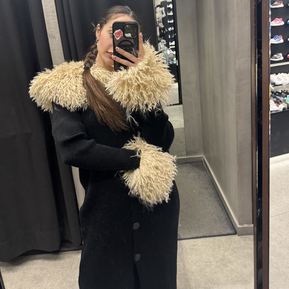 COMBOS KNITWEAR Cardigan With Faux Fur Γυναικεία Μακριά Ζακέτα - 2