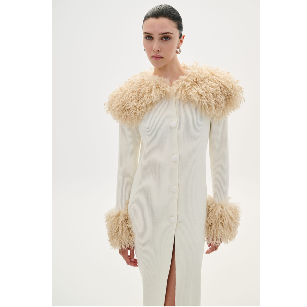 COMBOS KNITWEAR Cardigan With Faux Fur Γυναικεία Μακριά  Ζακέτα - 4