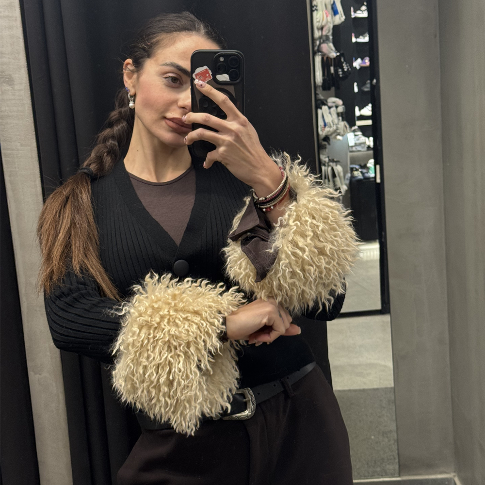 COMBOS KNITWEAR Cardigan V With Faux Fur Γυναικεία Ζακέτα - 2