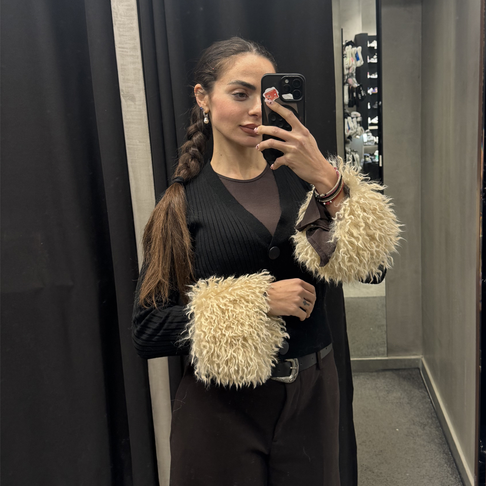 COMBOS KNITWEAR Cardigan V With Faux Fur Γυναικεία Ζακέτα - 3