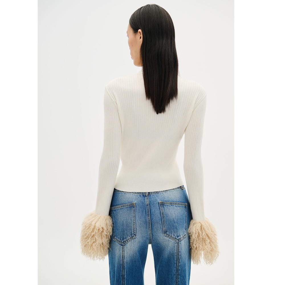 COMBOS KNITWEAR Cardigan V With Faux Fur  Γυναικεία Ζακέτα - 2