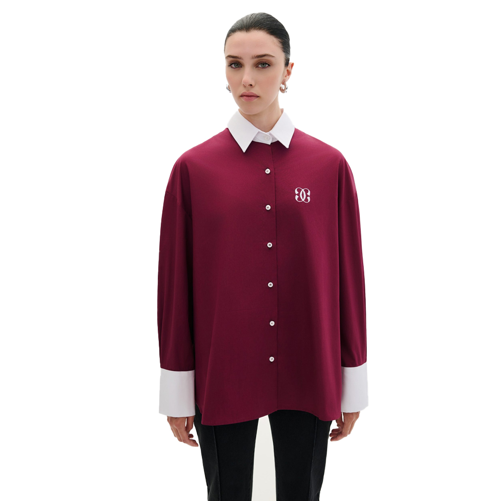 COMBOS KNITWEAR Shirt Two-Tone Γυναικείο Πουκάμισο - Μπορντώ