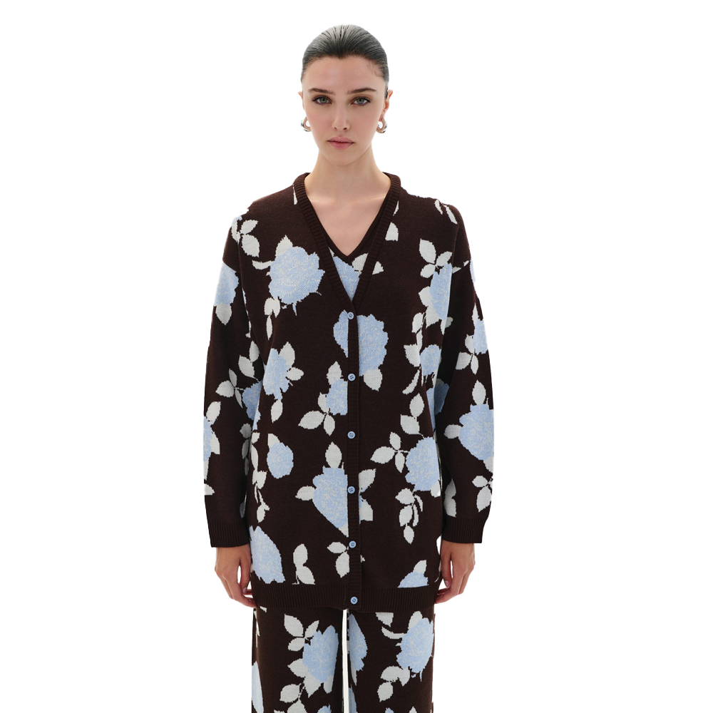 COMBOS KNITWEAR Cardigan V Flowers Γυναικεία Πλεκτή  Ζακέτα - Multi