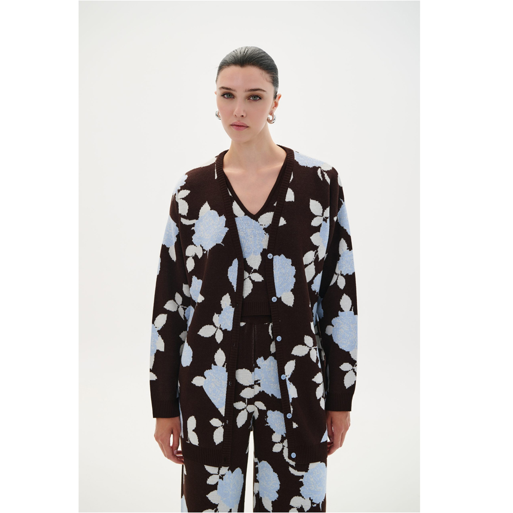 COMBOS KNITWEAR Cardigan V Flowers Γυναικεία Πλεκτή  Ζακέτα - 3