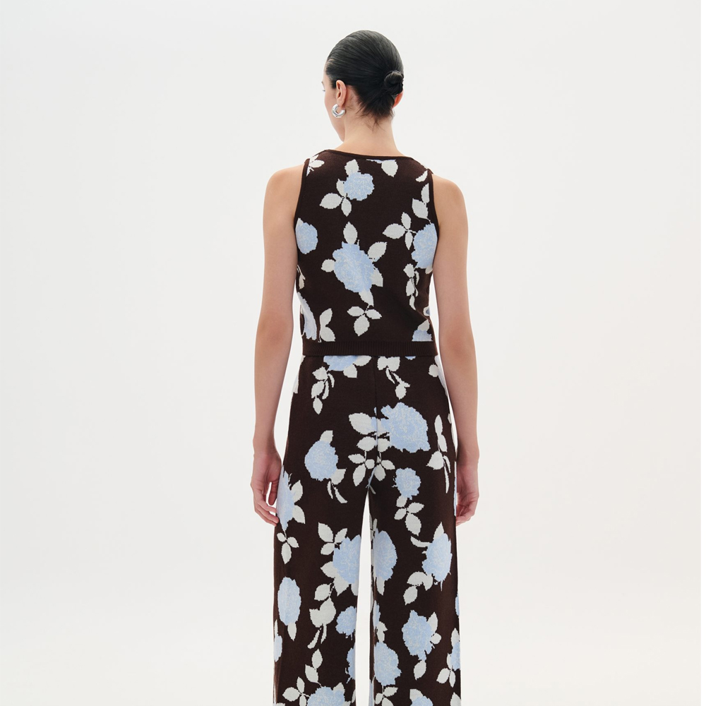 COMBOS KNITWEAR Crop Top V Flowers Πλεκτό Τοπ Αμάνικο - 2