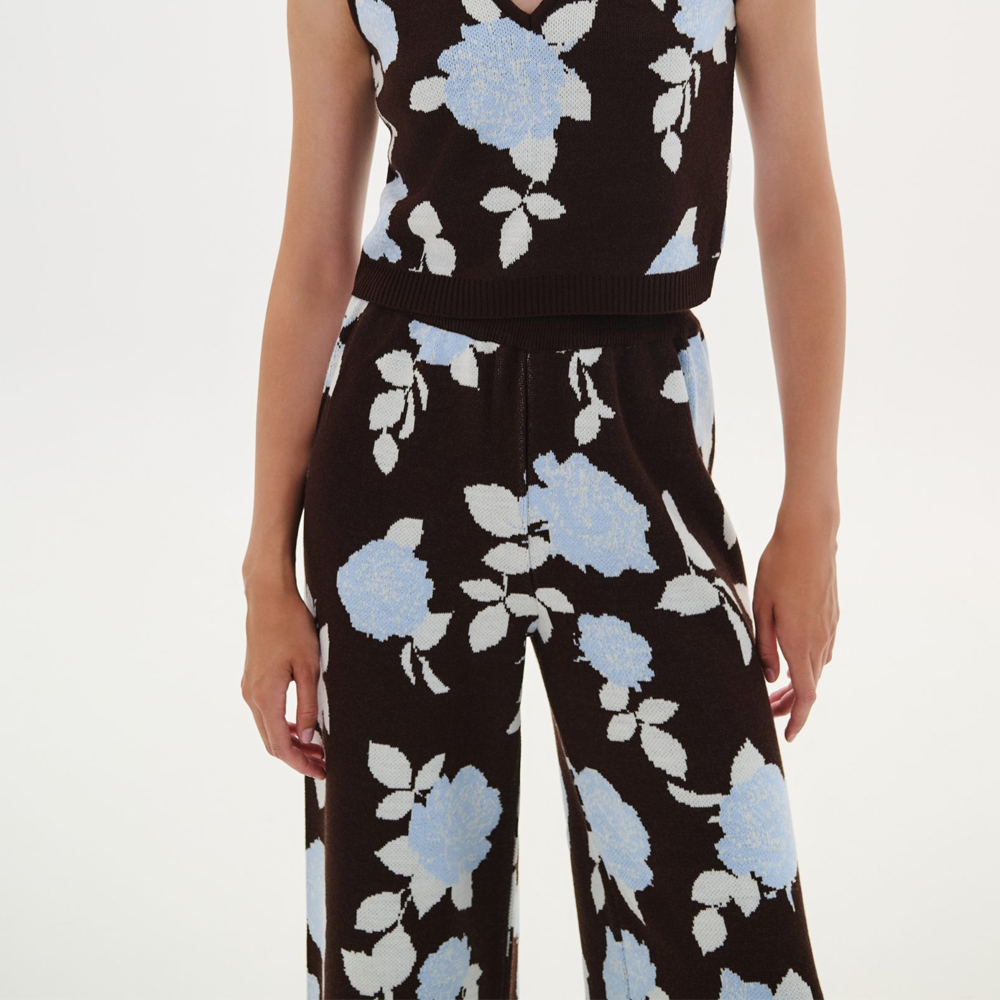 COMBOS KNITWEAR Pants Flowers Γυναικεία Πλεκτή Παντελόνα - 3