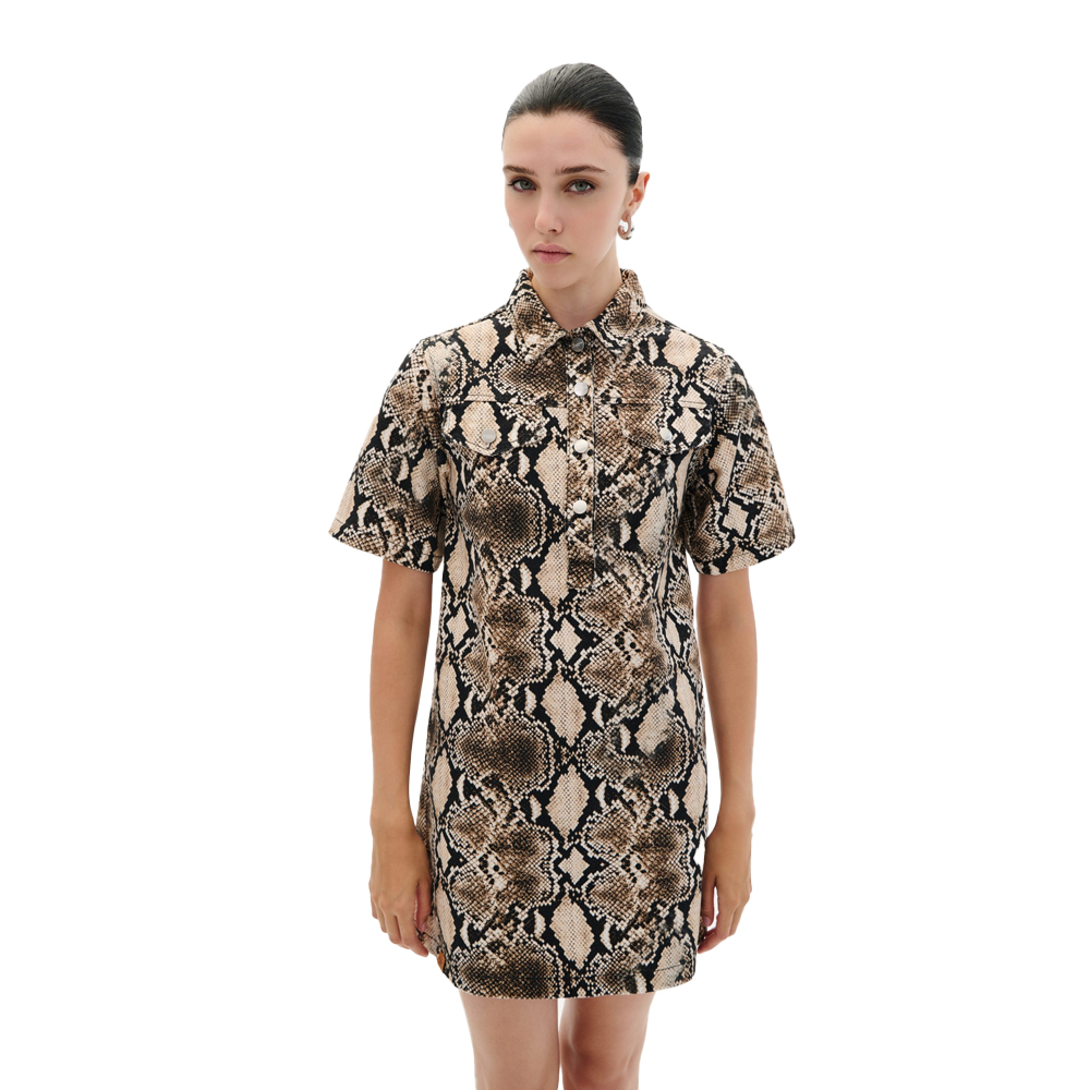 COMBOS KNITWEAR Denim Dress Mini Python Γυναικείο Φόρεμα Μίνι - Multi