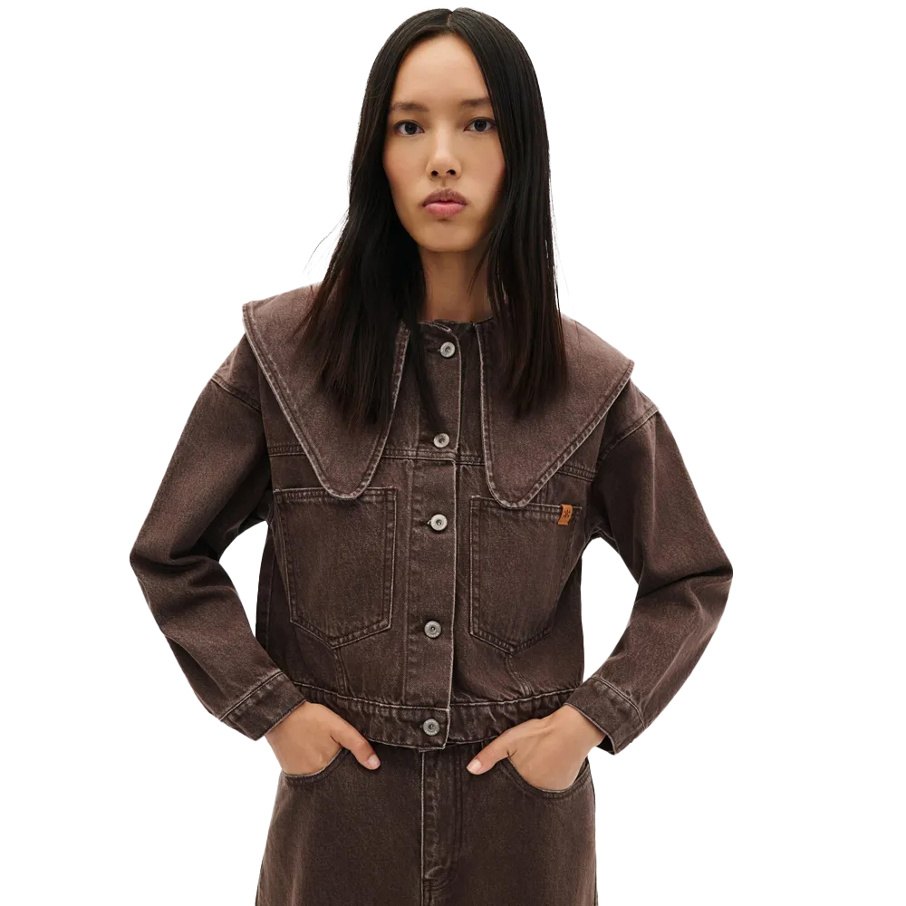 COMBOS KNITWEAR Denim Jacket Crop Γυναικείο Μπουφάν Τζιν - Καφέ