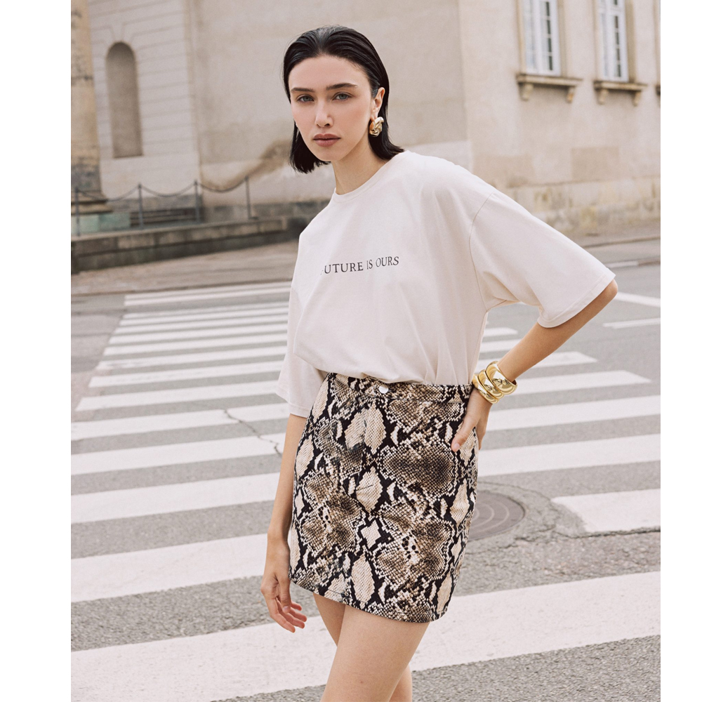 COMBOS KNITWEAR Denim Skirt Mini Python Γυναικεία Φούστα Μίνι - 3