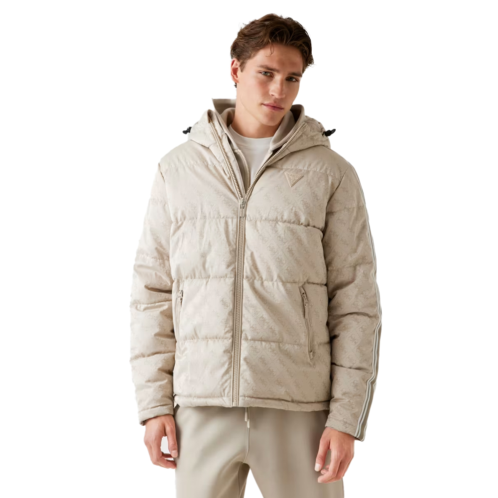 GUESS Fusco 4G Padded Jacket  Ανδρικό Μπουφάν με κουκούλα - Μπεζ