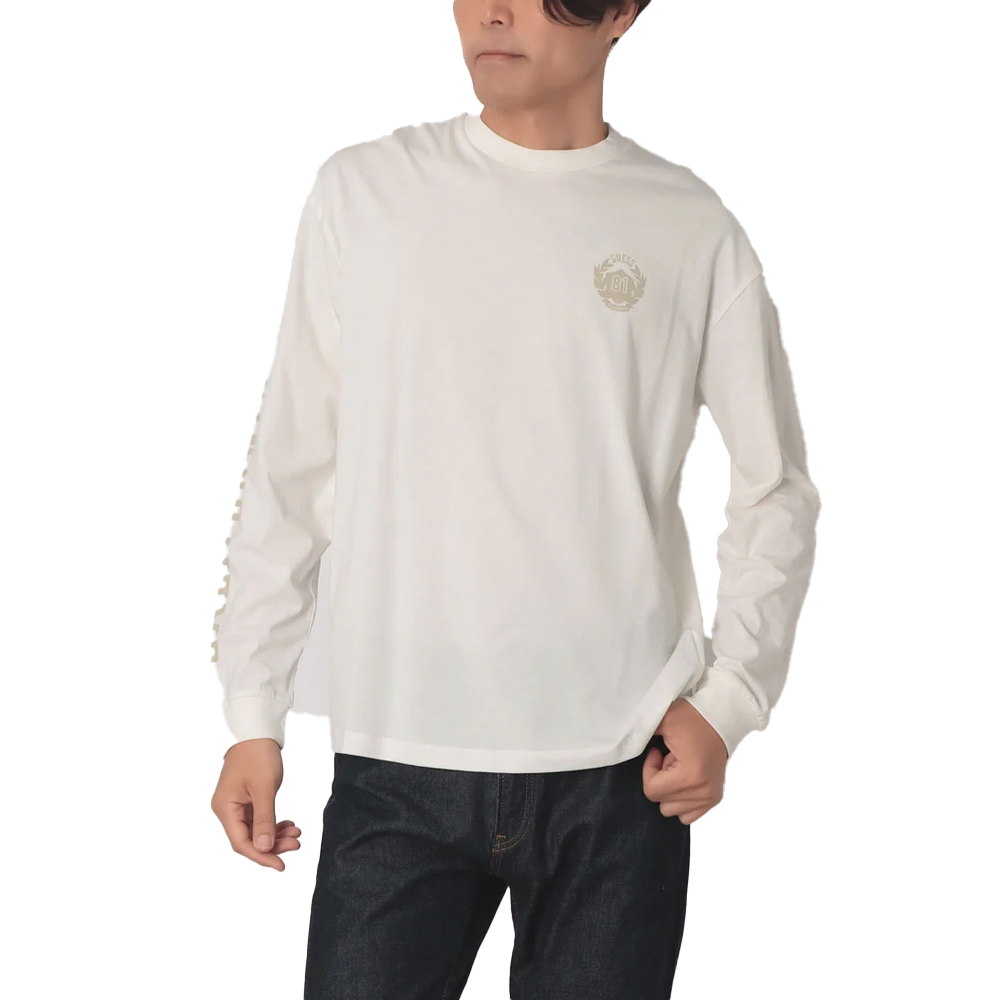 GUESS Bernard Long Sleeve T-Shirt Ανδρική Μακρυμάνικη Μπλούζα - Κρεμ