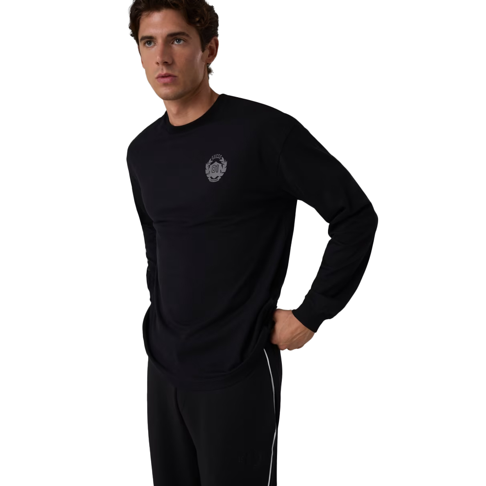 GUESS Bernard Long Sleeve T-Shirt Ανδρική Μακρυμάνικη Μπλούζα - Μαύρο