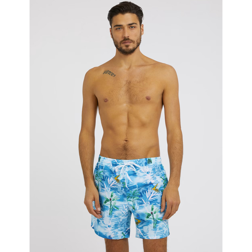 GUESS Swimwear Medium Hawaii Μαγιό boxer με στάμπα all over - Μπλε