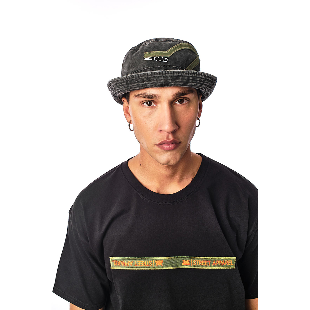 OWL Faded Black Khaki Linear Rounded Hat - 1
