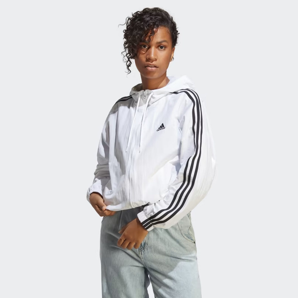 ADIDAS Women's Essentials 3-Stripes Woven Windbreaker Jacket Γυναικείο Αντιανεμικό Μπουφάν - Λευκό