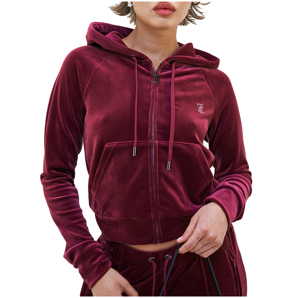 JUICY COUTURE Madison Classic Velour Hoodie With Juicy Logo Γυναικεία Βελούδινη Ζακέτα - Μπορντώ