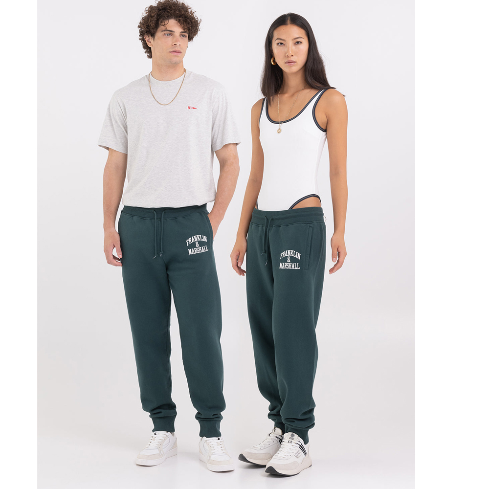 FRANKLIN & MARSHALL Agender jogger trousers with Arch letter embroidery Unisex Παντελόνι Φόρμας - 2