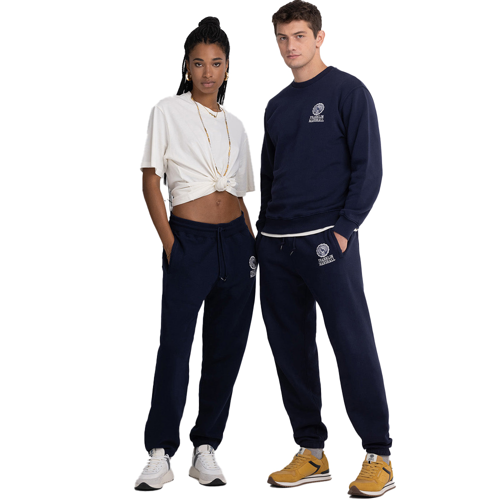 FRANKLIN & MARSHALL Agender jogger trousers with Crest logo embroidery Unisex Παντελόνι Φόρμας - Μπλε