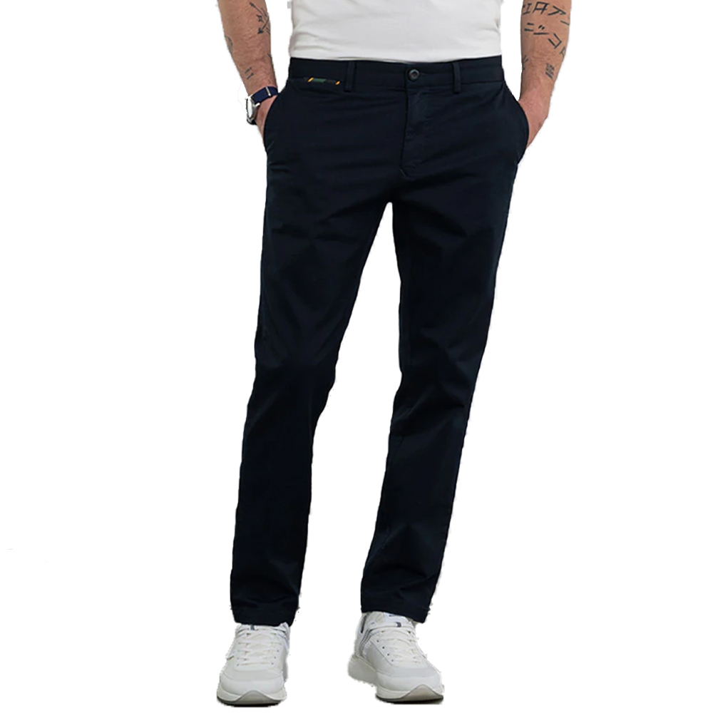 FRANKLIN MARSHALL Twill chino trousers with logo Ανδρικό Παντελόνι Μπλε - Μπλε