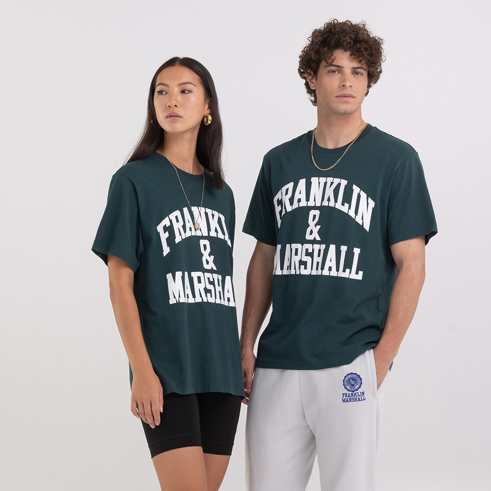 FRANKLIN & MARSHALL Agender jersey t-shirt with arch letter print Unisex T-Shirt - Πράσινο