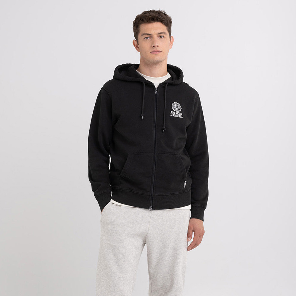 FRANKLIN & MARSHALL Full zipper hoodie with Crest logo embroidery Ανδρική Ζακέτα - Μαύρο