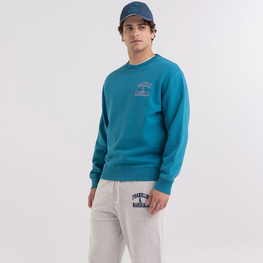 FRANKLIN & MARSHALL Crewneck sweatshirt with arch letter logo print Ανδρικό Φούτερ - Μπλε