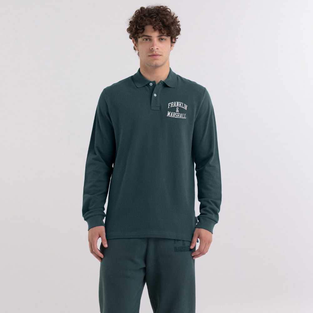 FRANKLIN & MARSHALL Long-sleeved polo shirt with arch letter logo print Ανδρική μπλούζα μακρυμάνικη - 1