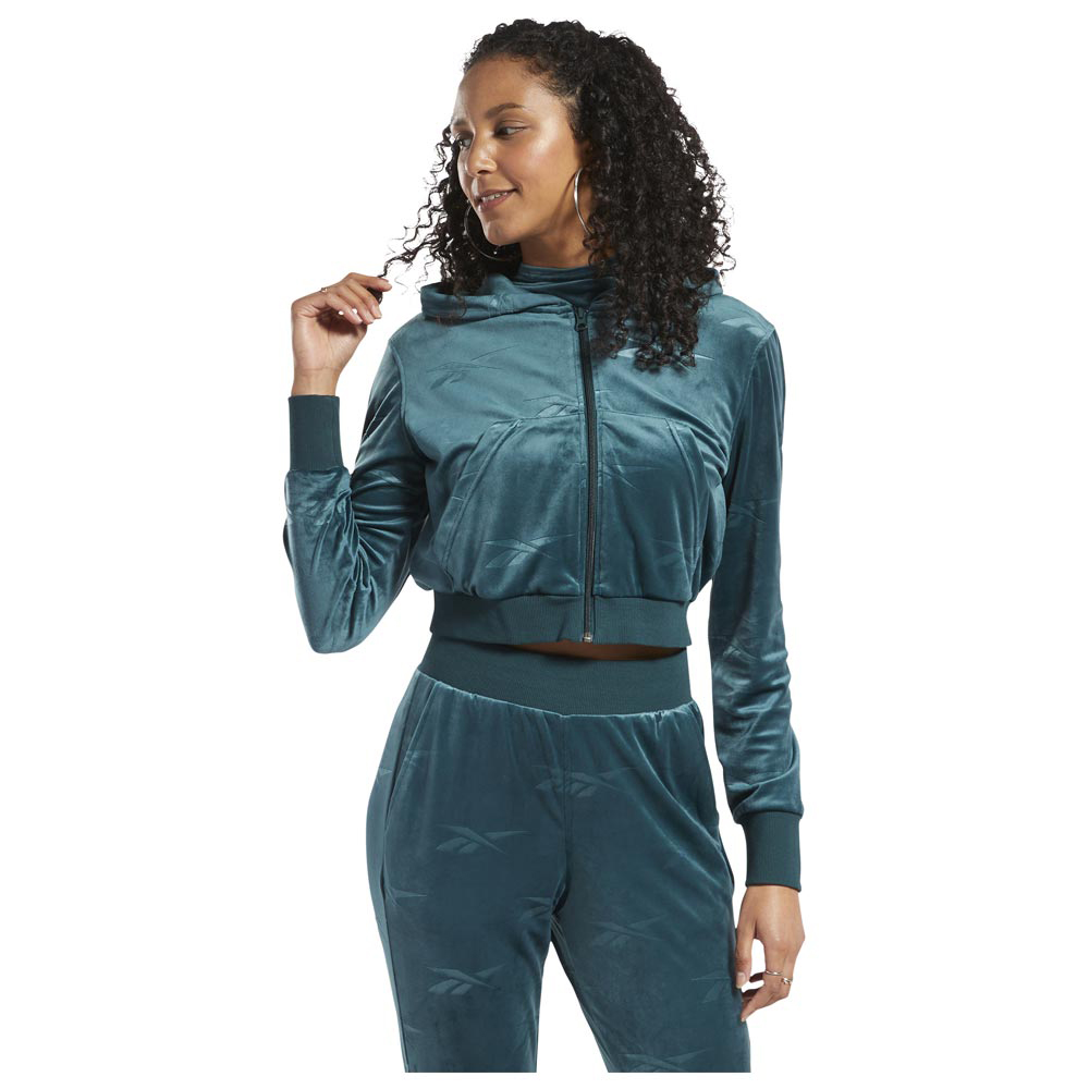 REEBOK Classics Energy Q4 Velour Zip-Up Sweatshirt Γυναικεία Crop Ζακέτα  - Πράσινο