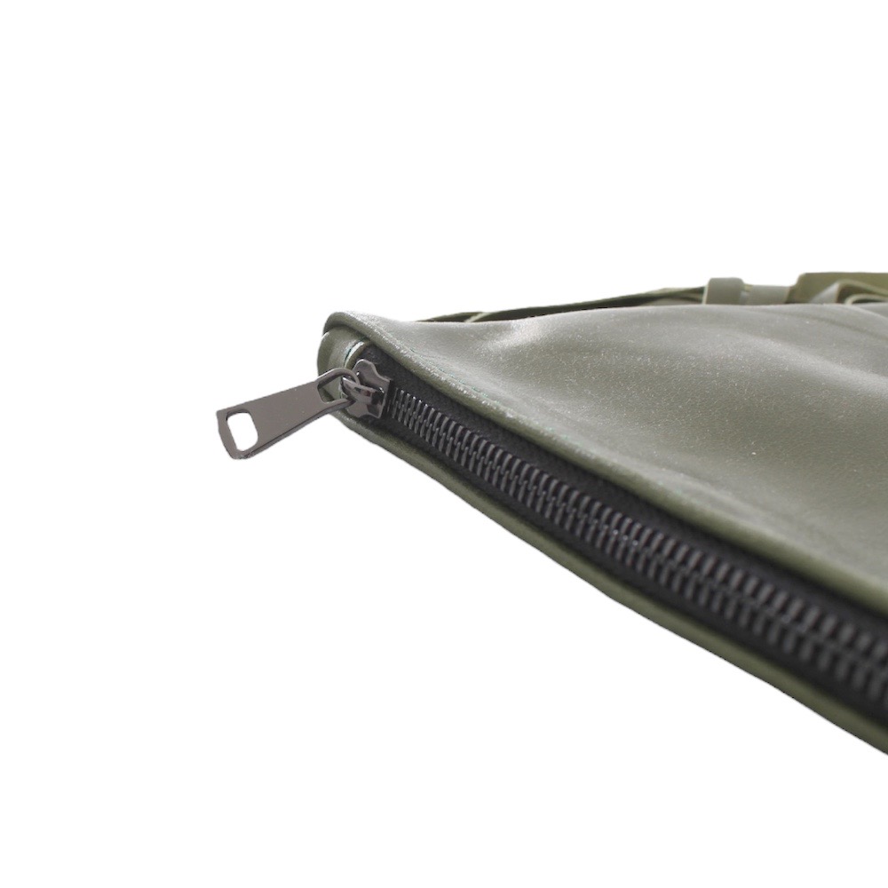 Handmade leather clutch in green color with long fringes - 4