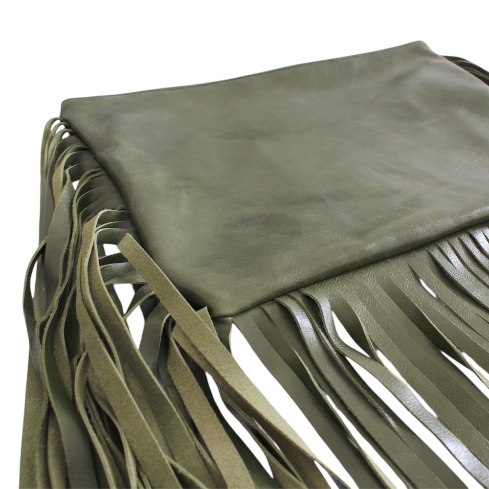 Handmade leather clutch in green color with long fringes - 2