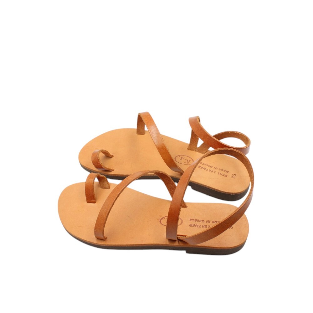 Leather sandals with straps in natural brown color - 4