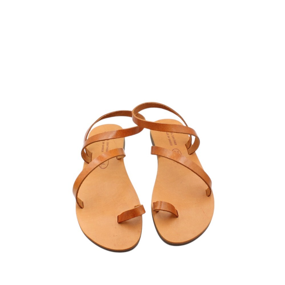 Leather sandals with straps in natural brown color - 3
