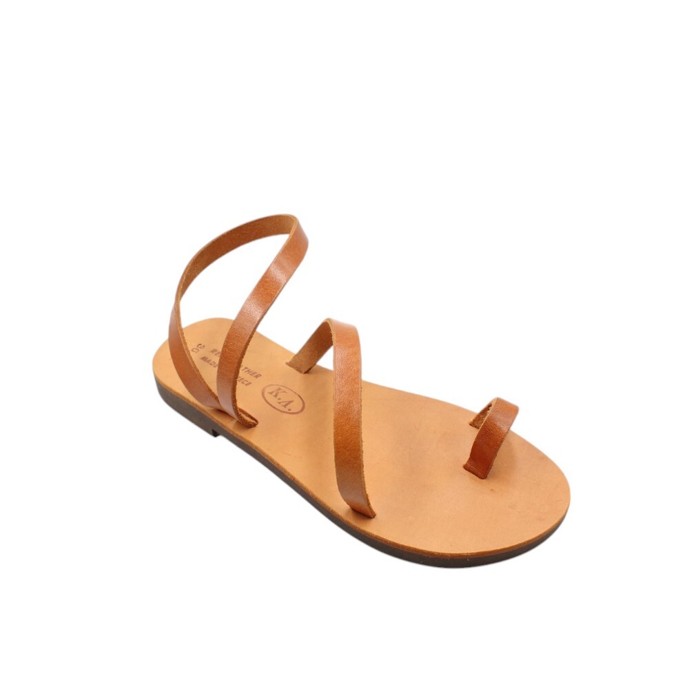 Leather sandals with straps in natural brown color - 5