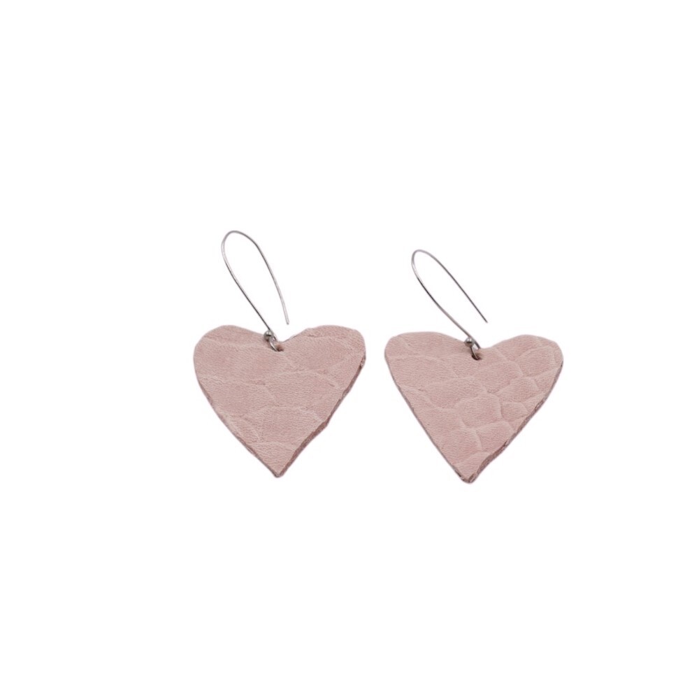 Handmade pink leather heart-shaped earrings - 2