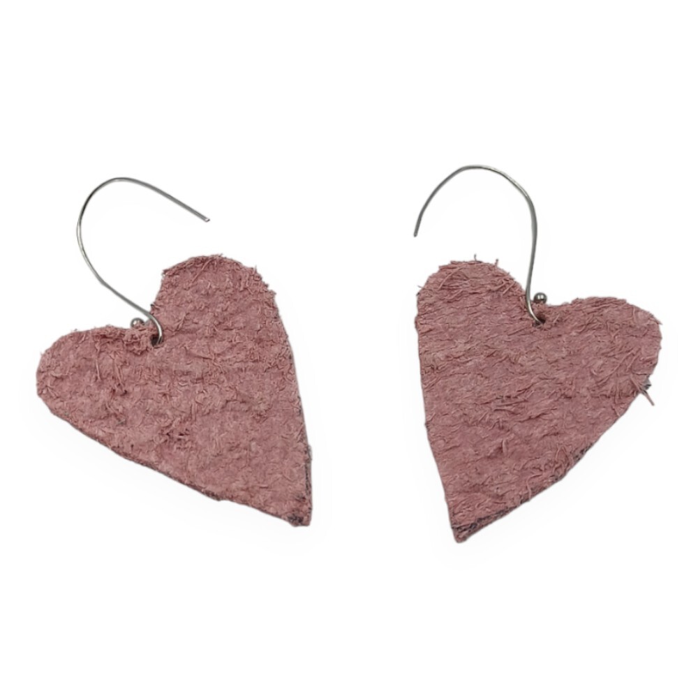 Handmade pink leather heart-shaped earrings - 5