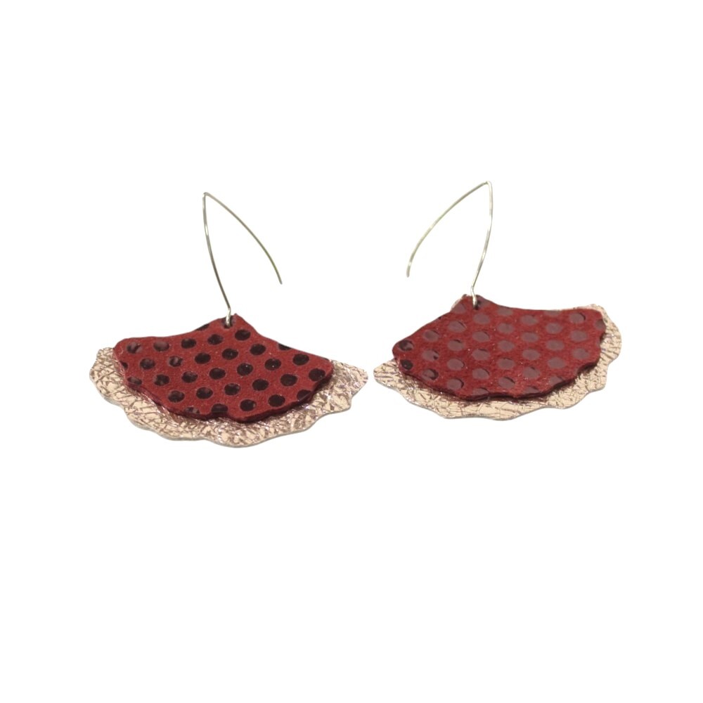 Leather earrings in burgundy color and shaped like tulips - Burgundy
