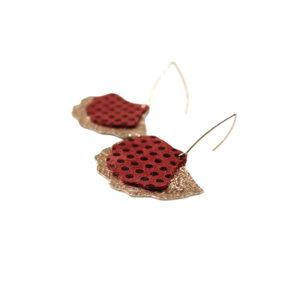 Leather earrings in burgundy color and shaped like tulips - 5