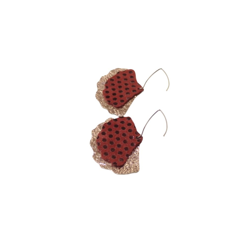 Leather earrings in burgundy color and shaped like tulips - 2