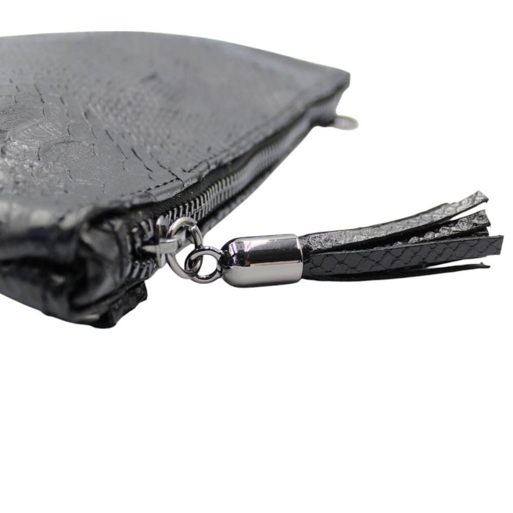 Leather clutch in black snake-embossed print - Mira - 3